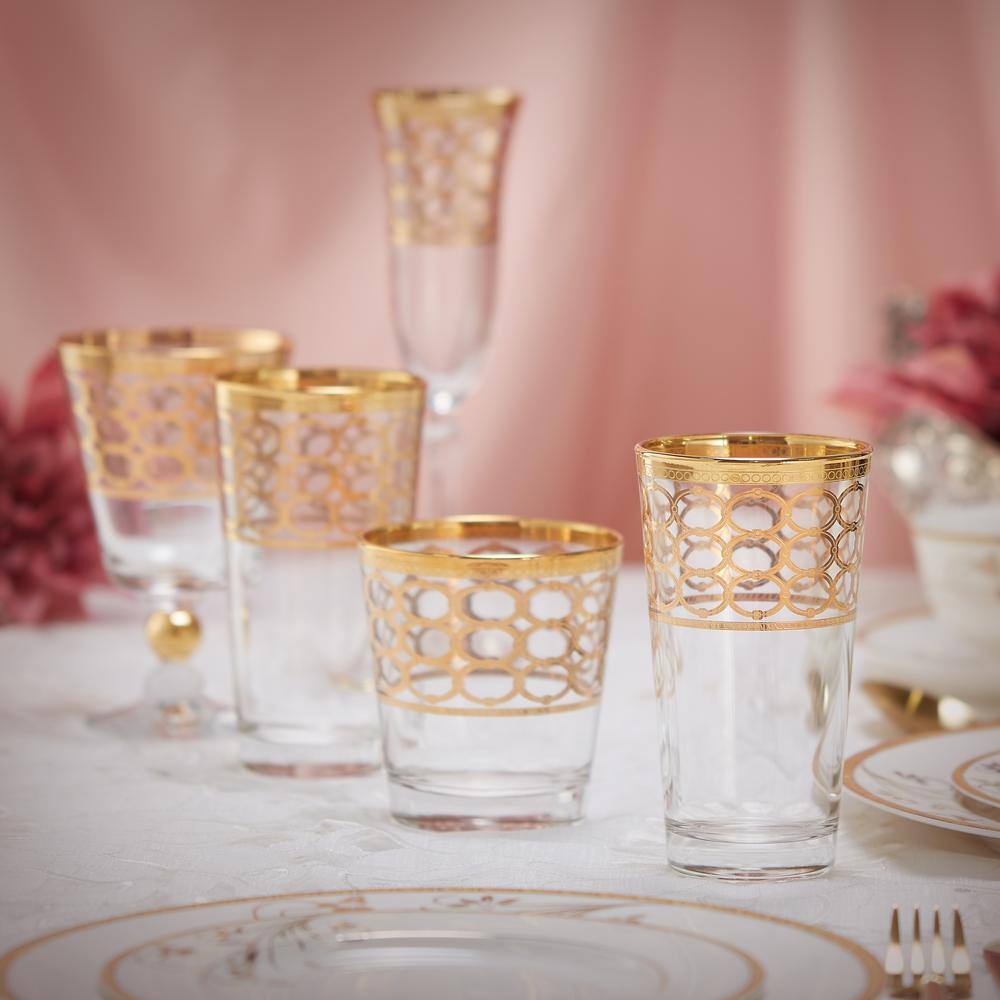 Lorren Home Trends 11 oz. Infinity Gold Ring Highball Glass (Set of 4) 1503