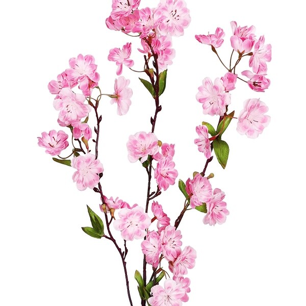 Set of 4 Pink Artificial Lovely Cherry Blossom Flower Stem Spray 35in