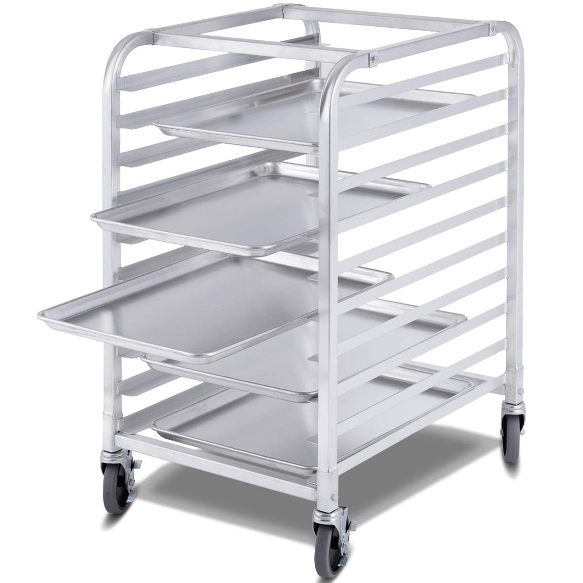 10 Tier Aluminum Bakery Rack Home Commercial Kitchen Bun Pan Sheet Rack Mobile Sheet Pan Racking Trolley Storage Cooling Rack w/ Lockable Casters