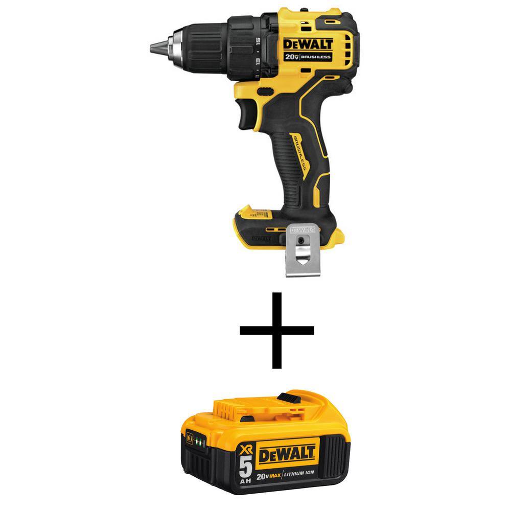 DW ATOMIC 20V MAX Cordless Brushless Compact 12 in. DrillDriver and (1) 20V MAX XR Premium Lithium-Ion 5.0Ah Battery DCD708BW205