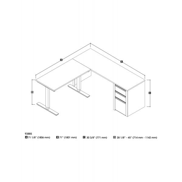 Bestar Connexion Height Adjustable L-Desk in Antigua and Black