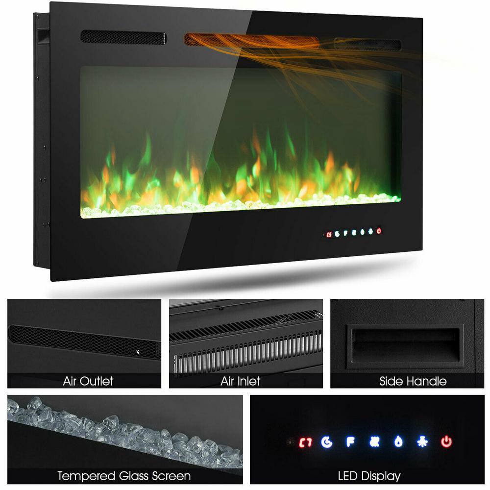 Gymax 40 in. Electric Fireplace Recessed and Wall Mounted 750-Watt1500-Watt with Multicolor Flame GYM03651