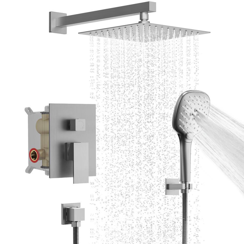 CRANACH 3-Spray 2.5 GPM 10 in. Wall Mount Dual Shower Heads Fixed and Handheld Shower Head in Brushed Nickel (Valve Included) M6646NI-10BL-1