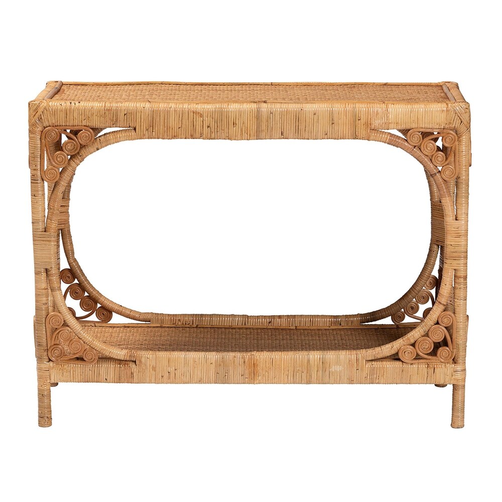 bali   pari Ramona Modern Bohemian Light Honey Rattan Console Table