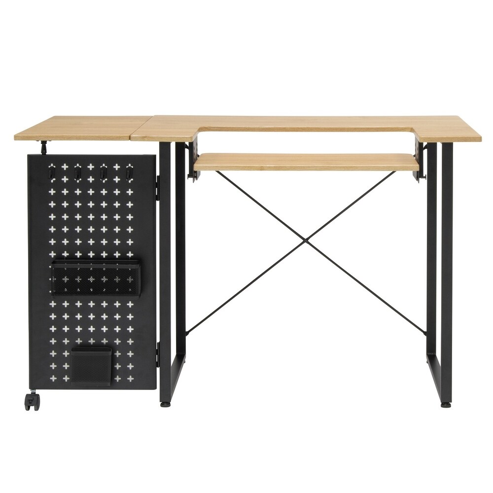 Sew Ready Pivot Sewing Table with Storage Panel and Adjustable Platform