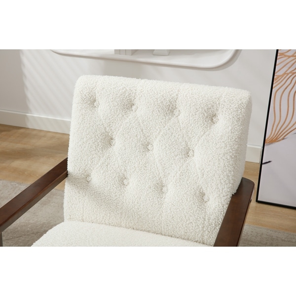 Wood Frame Living Room Accent Chair Modern Armchair Lounge Chair Sofa Removable Cushion Seat Arm Chairs， White Teddy