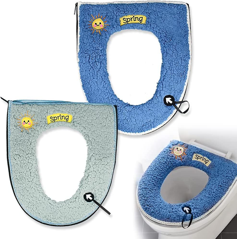 Green + Blue Toilet Seat Cushion With Zip Thicken Warm Skin Friendly With Washable Reusable Handle Standard Size For All Oval Toilet Seats