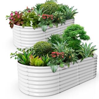 Cesicia 2 Pcs White Anti-Rust Galvanized Raised Steel Garden Bed Oval Above Ground Modular Planter Boxes (96L x 48W x 24H) ktkhxywydyq38