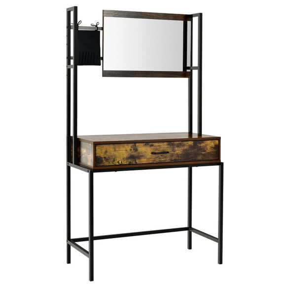 Costway 90627358 Industrial Vanity Table with 3 He...