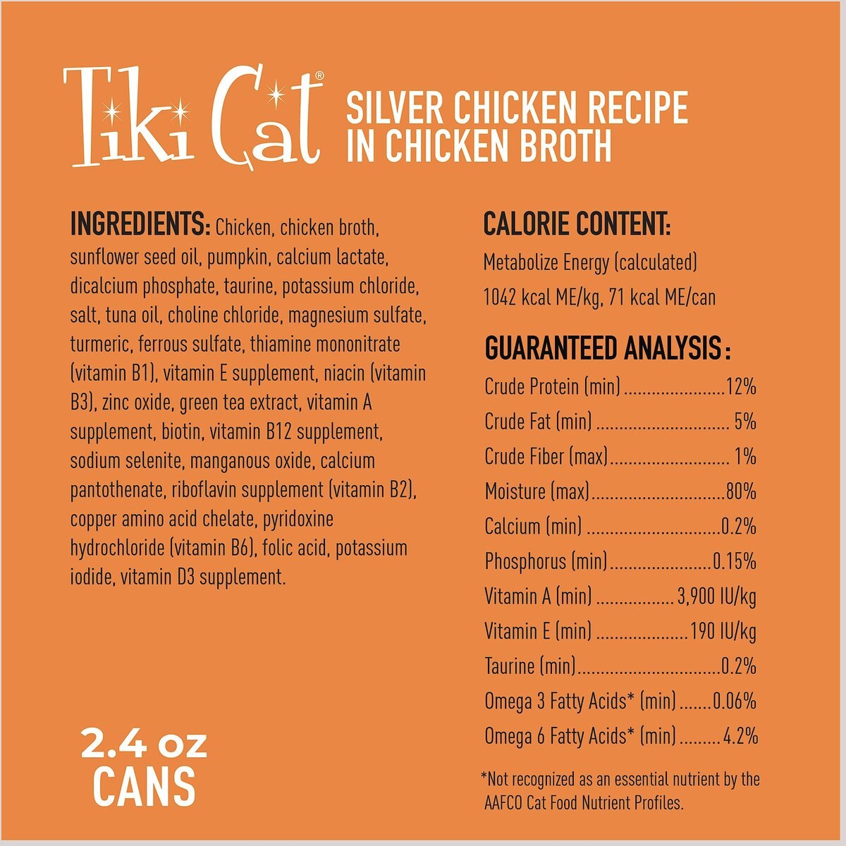 Tiki Cat Silver Chicken Recipe in Chicken Broth Senior Wet Cat Food， 2.4-oz can， case of 6