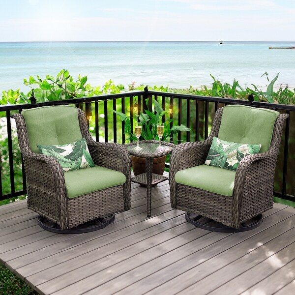 Cozywor 3Piece Wicker Patio Swivel Outdoor Rocking Chair Set