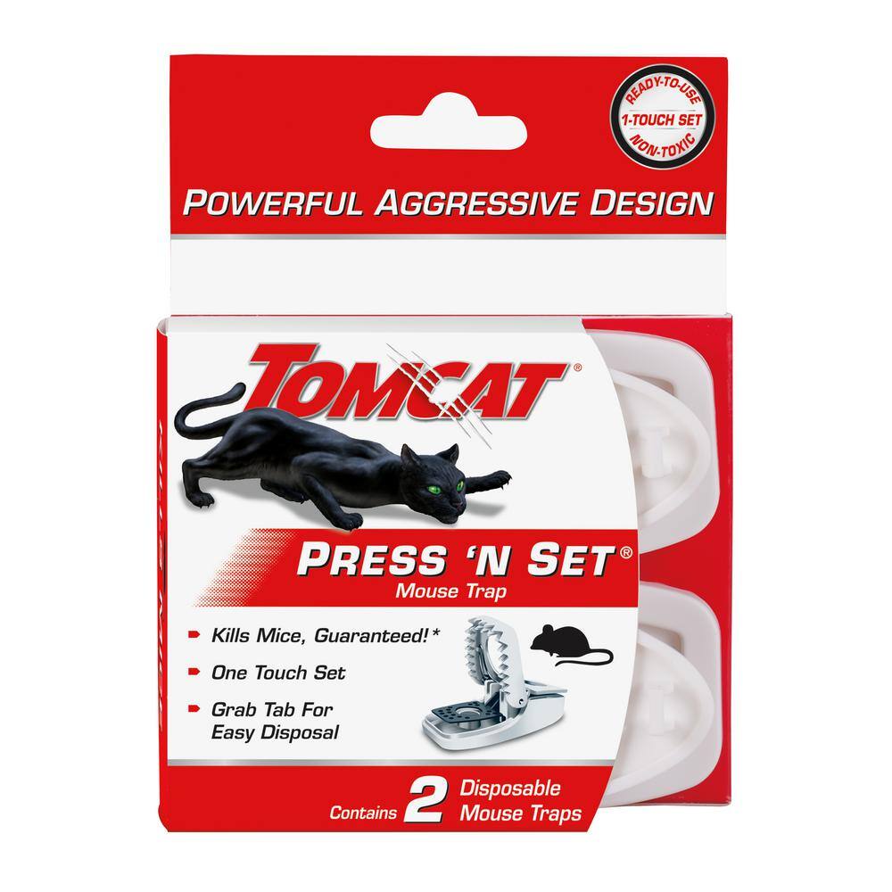 TOMCAT Press 'N Set Mouse Trap Plastic Spring-Loaded Mouse Killer with Grab-Tab 2 Traps 0360710PM