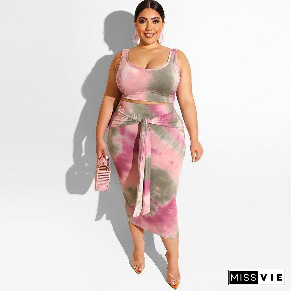 Oversized Skirt and Top Ladies Tracksuits Print Two Piece Set Skirt Set Plus Size Tracksuits Women Sleeveless Crop Tops