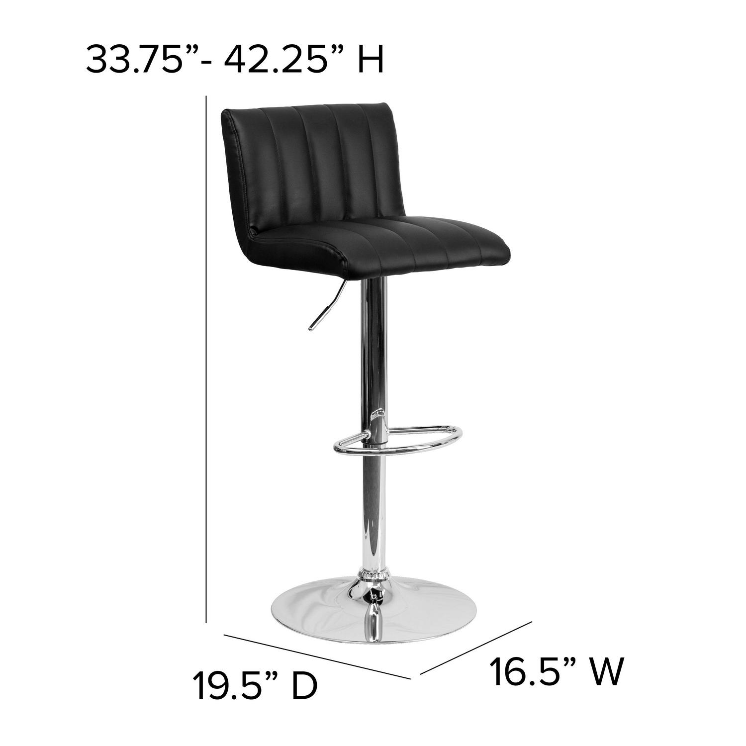 Flash Furniture Contemporary Black Vinyl Adjustable Height Barstool with Vertical Stitch Back/Seat and Chrome Base