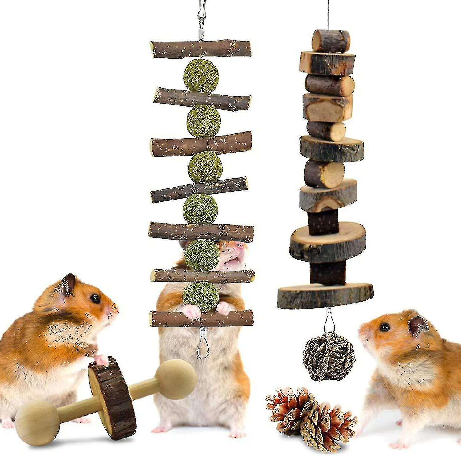 12 Pack Hamster Toys For Russian Dwarf Hamsters， Natural Wooden Hamster Toys Syrian For Chew， Pet Ch