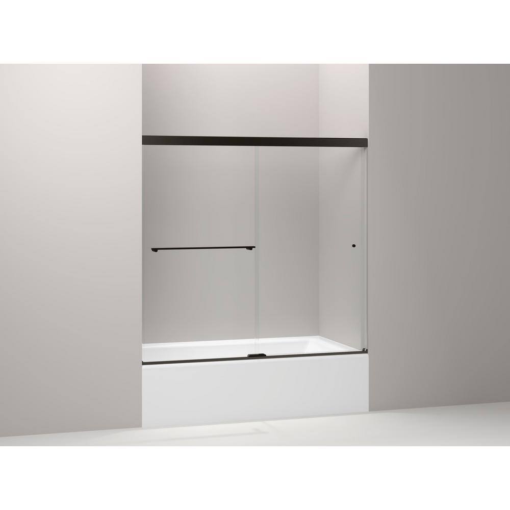 KOHLER Revel 59-58 in. x 55-12 in. Frameless Sliding Bathdoor in Anodized Dark Bronze with Handle 707001-L-ABZ