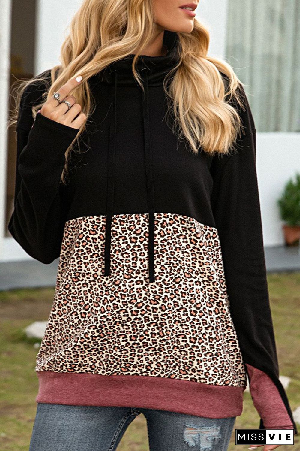 Leopard Print Splicing Hoodie Women Wholesale