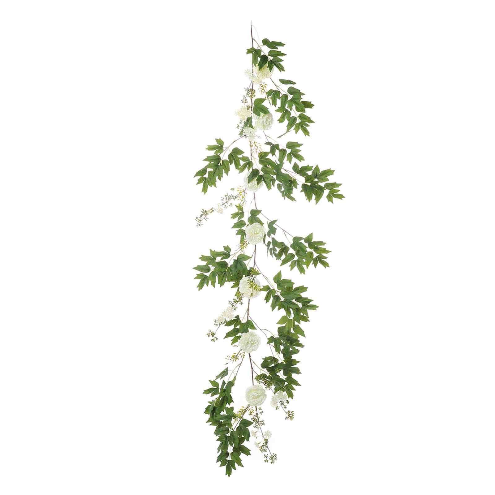 White Artificial Silk Peony/Foliage Hanging Flower Garland Vine 6ft