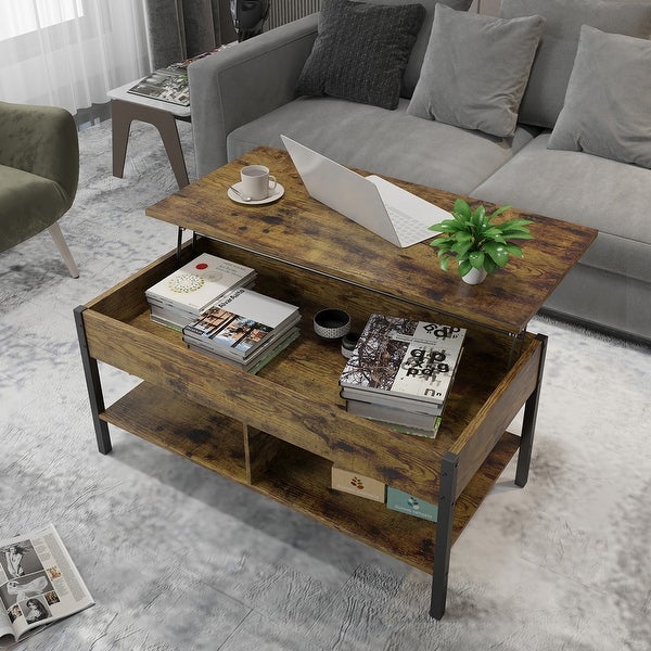 Living Room Furniture Wooden Lift Top End Table with Storage Space