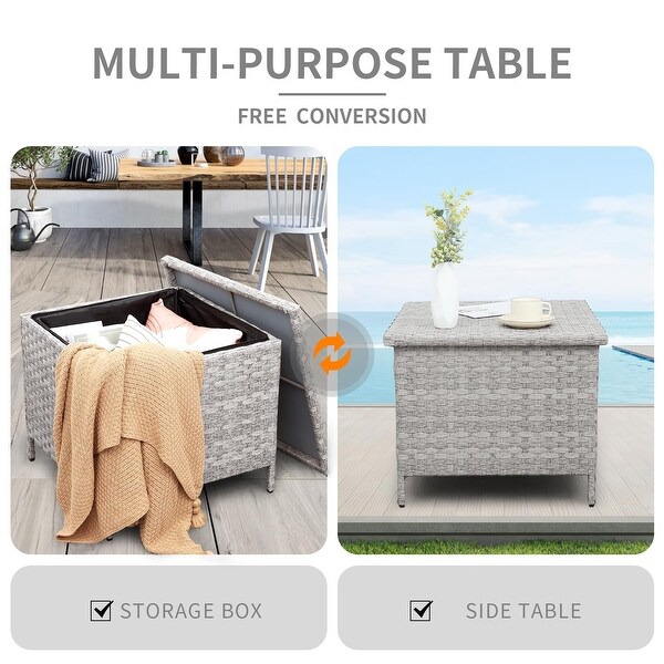 Outdoor PE Wicker Side Table with Storage Patio End Table Resin Rattan Storage Table for Garden Backyard Porch Poolside