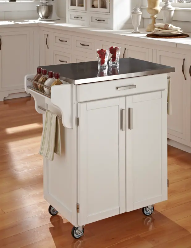 White Kitchen Cart with Stainless Steel Top - Create-a-Cart