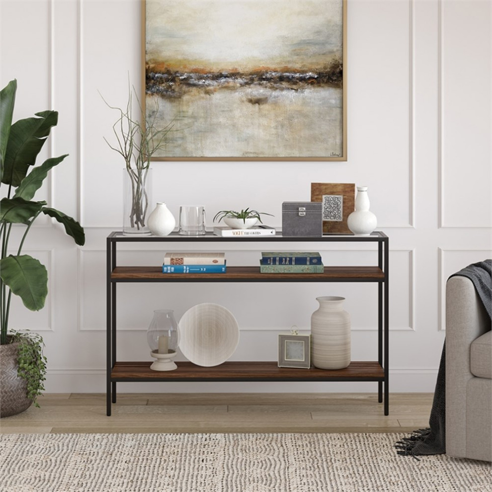 Henn ampHart 47.63 quotBlackened Bronze/Walnut Metal/Glass Console Table   Transitional   Console Tables   by Homesquare  Houzz