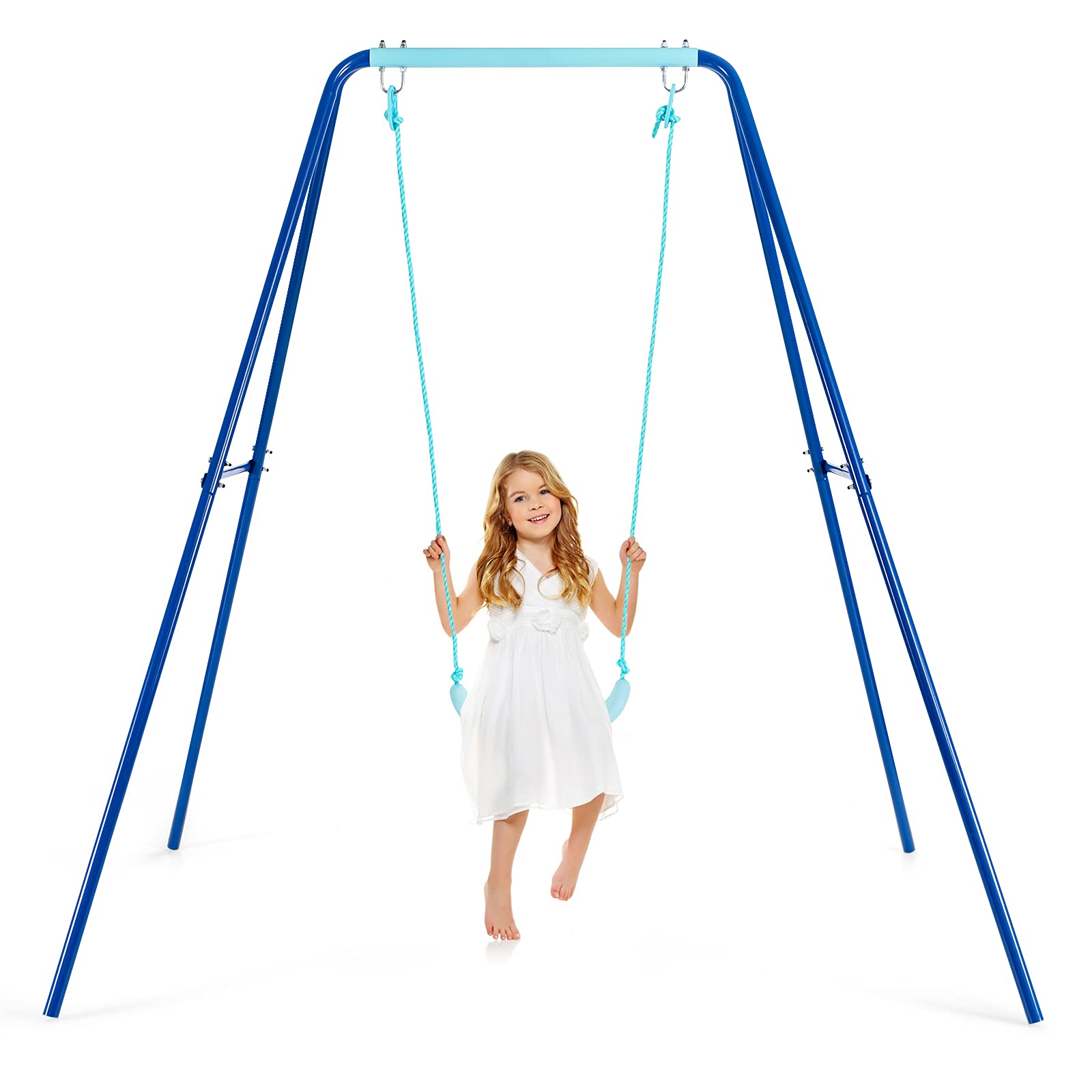 Costzon Swing Frame Stand with Swing Seat, A-Frame Swing Sets for Backyard All Weather w/Ground Stakes