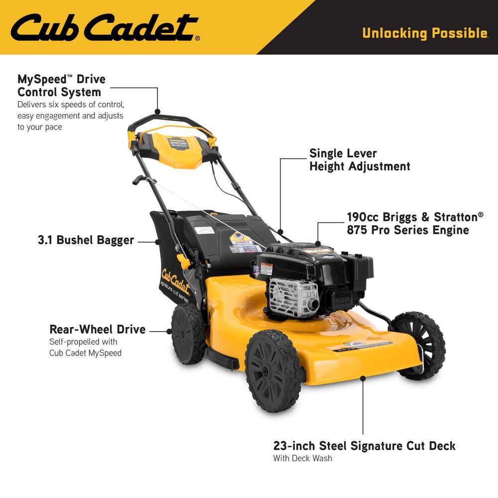 Cub Cadet 23 in. 190cc Briggs and Stratton Engine Rear Wheel Drive 3-in-1 Gas Self Propelled Walk Behind Lawn Mower SC900