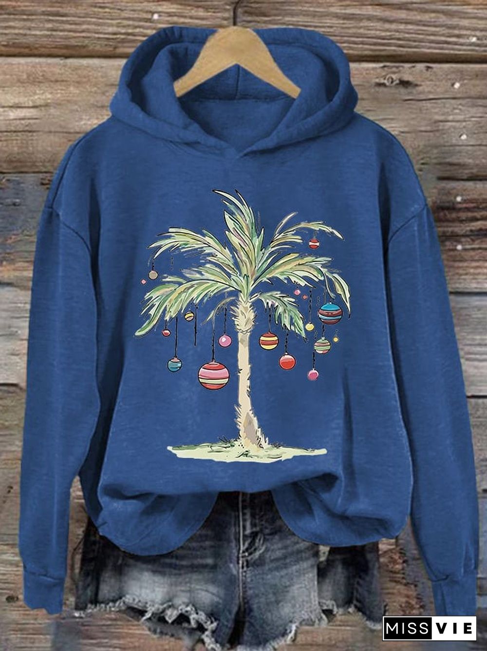 Women'S Casual Merry Christmas From Coconut Tree Printed Long Sleeve Sweatshirt