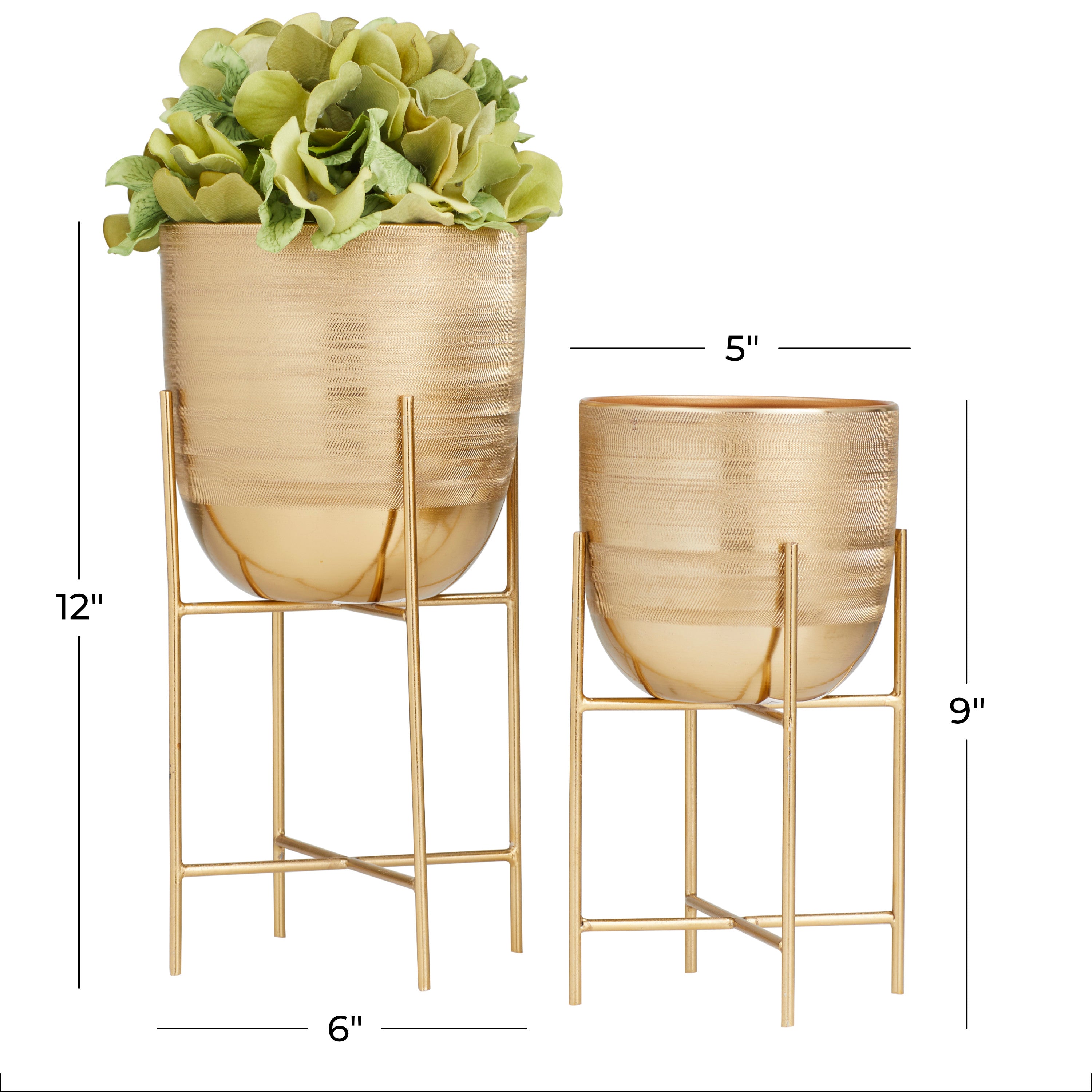 DecMode 6", 5"W Gold Metal Planter with Removable Stand (2 Count)