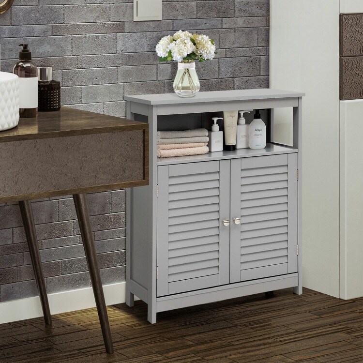 Wood Freestanding Bathroom Storage Cabinet with Double Shutter Door Gray   23.5'' x 12'' x 31.5'' (L x W x H)