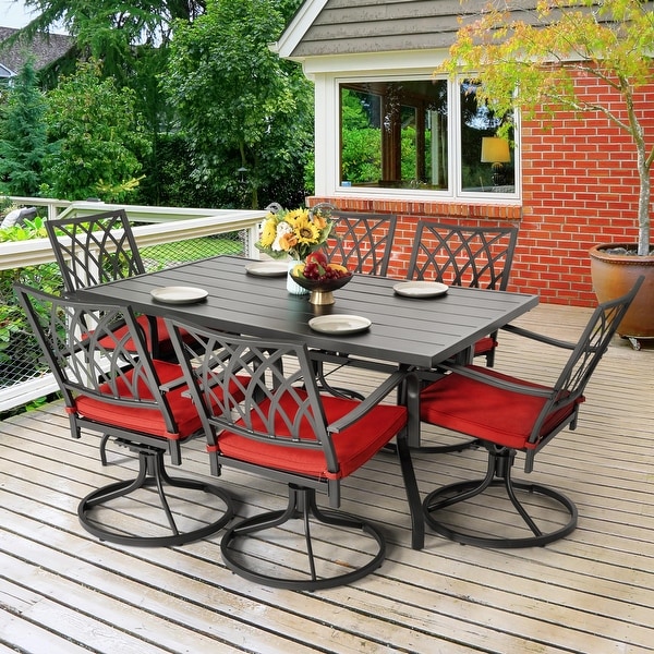 Nuu Garden Outdoor 7Piece Iron Dining Set with 1.57'' Umbrella Hole，Black