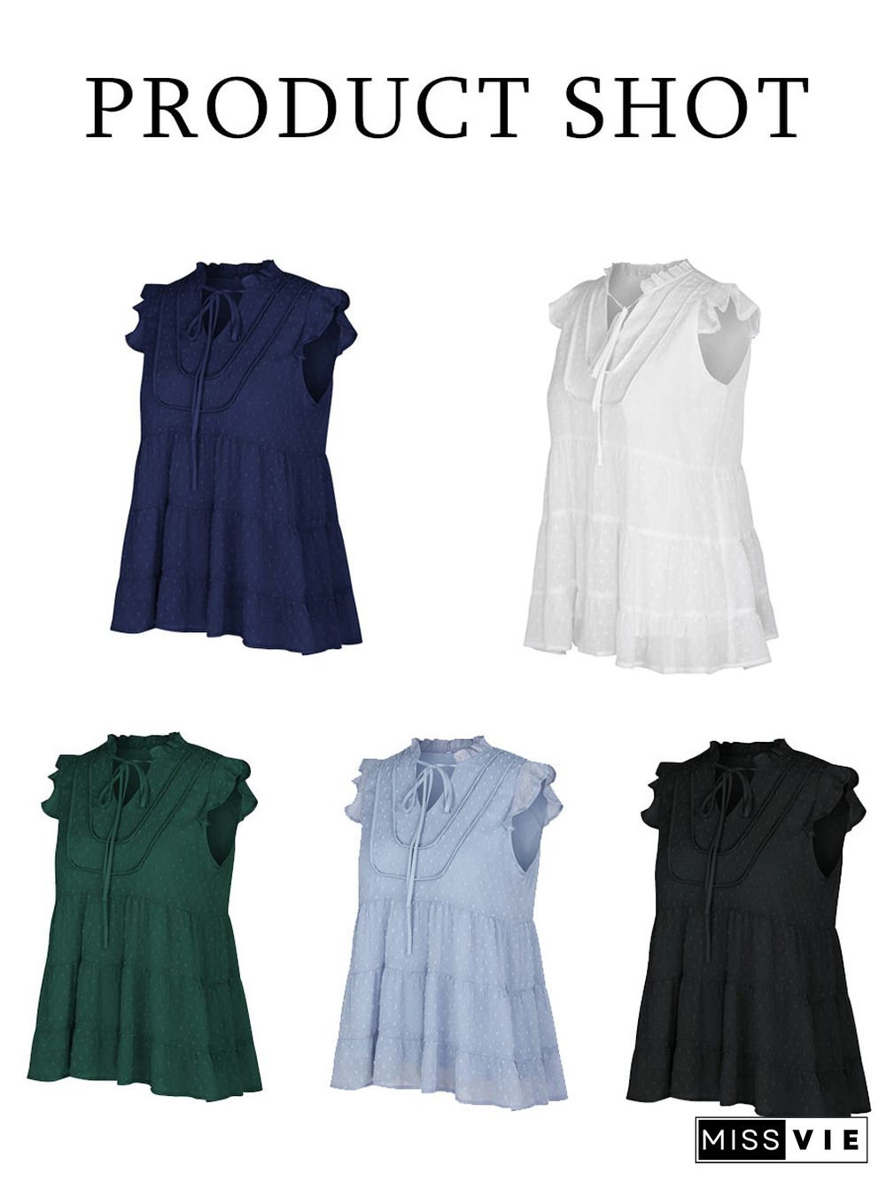 Ruffle Cap Sleeve V Neck Swiss Dot Tank Tops