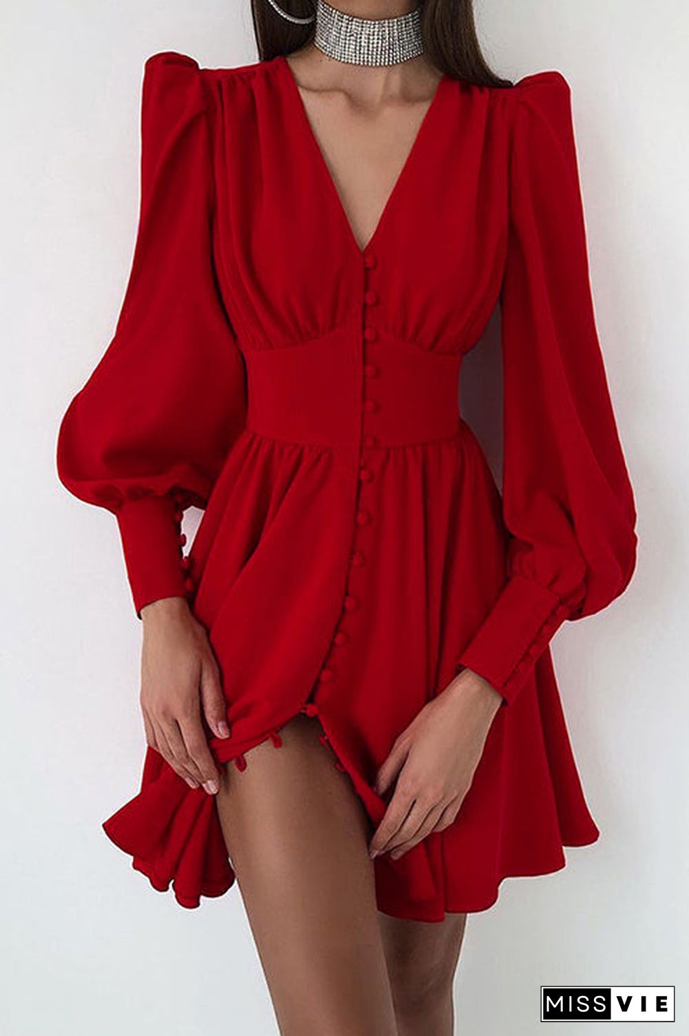 Cuff Buff Long Sleeve Button Dress