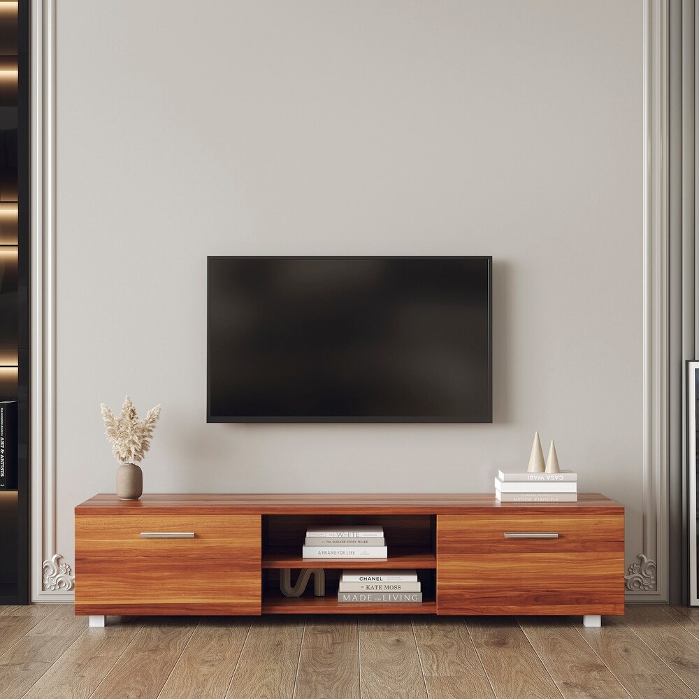 Walnut TV Stand for 70 Inch TV Stands  Media Console Entertainment Center Television Table