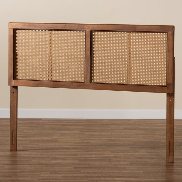 Gilbert Ash Walnut Wood and Synthetic Rattan Headboard - - 32969778