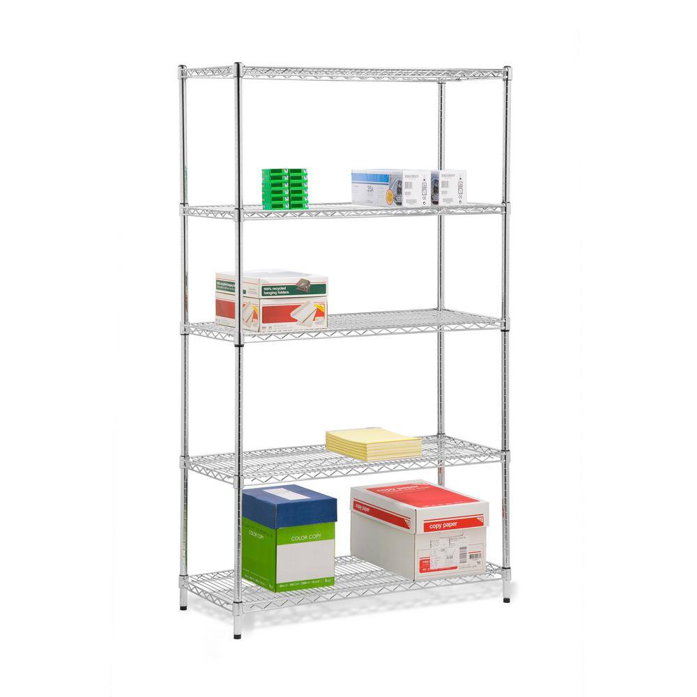 Honey-Can-Do Chrome 5-Tier Metal Wire Shelving Unit (18 in. D x 42 in. W x 72 in. H) SHF-01441