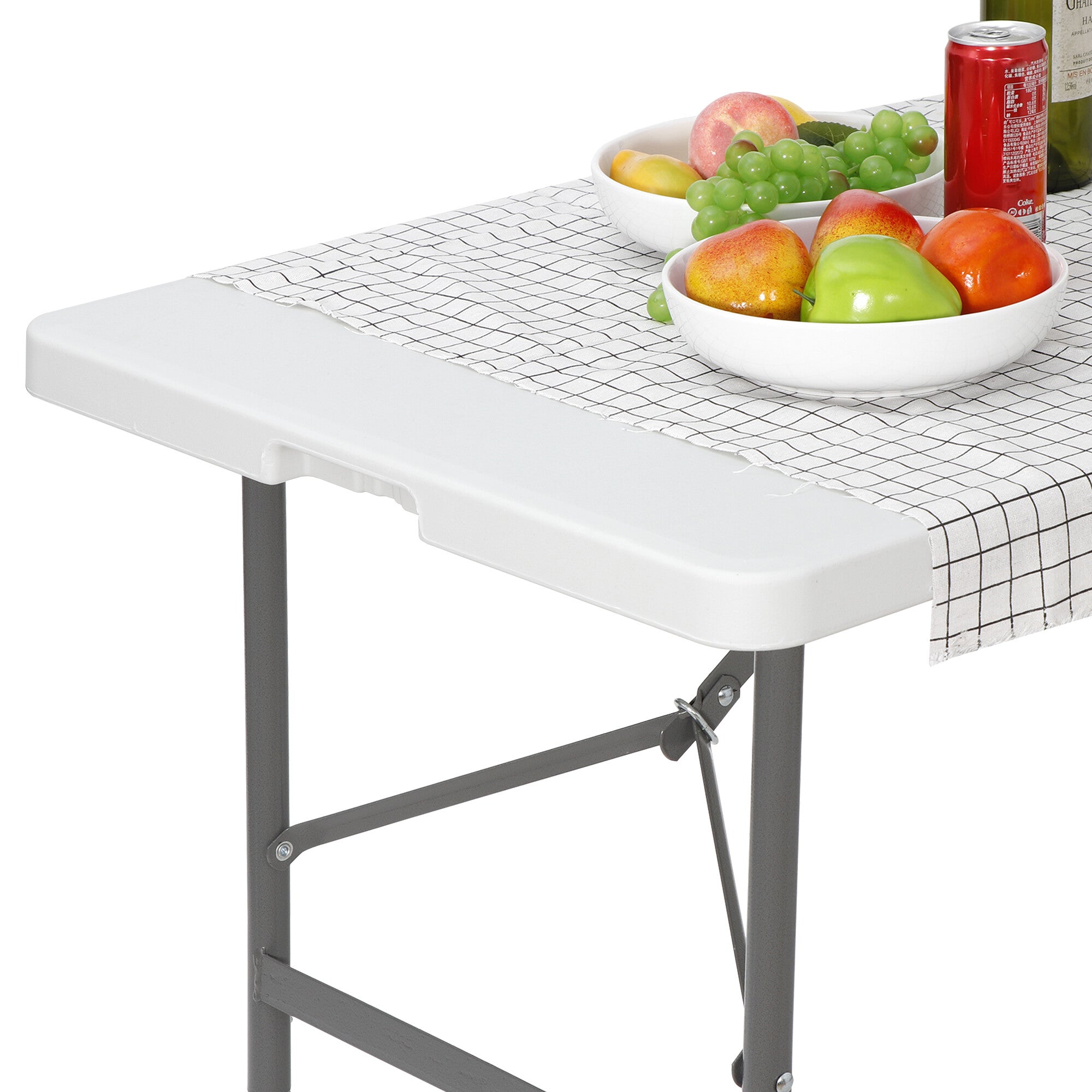 SuperDeal 4ft HDPE Folding Table Fold-in-Half Portable for Camping Picnic Dining W/Handle White