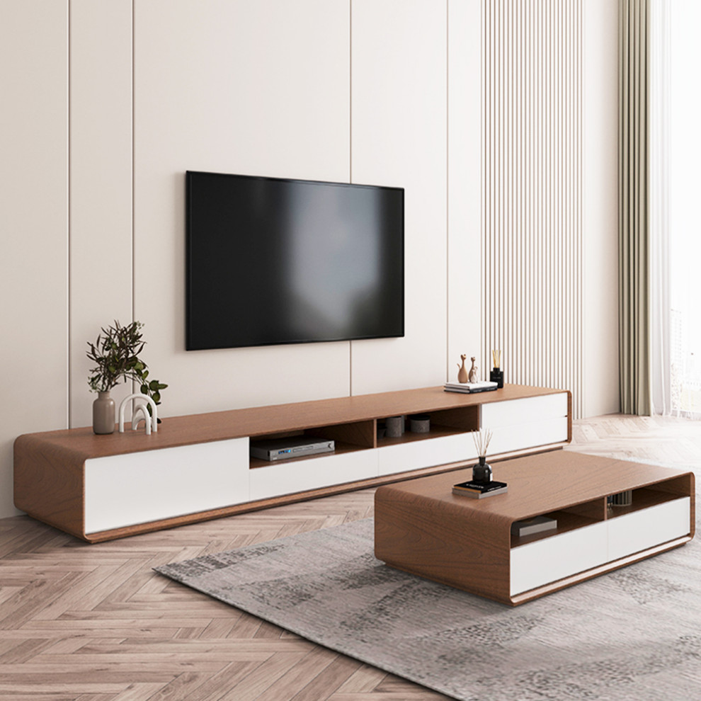 Modern Wood White TV Cabinet  Media Console With 4 Drawers   Transitional   Entertainment Centers And Tv Stands   by Miron Demid LLC  Houzz