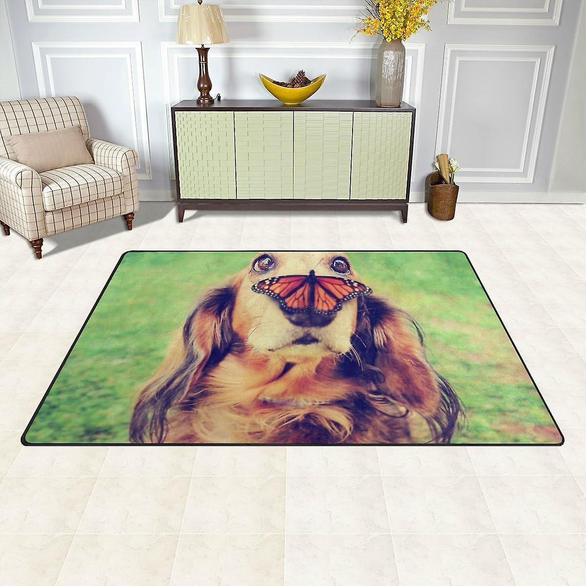 Dachshund Dog Butterfly Area Rug Pad - 31 X 20 Inch - 100% Light Weight Polyester Fabric For Living - Bedroom