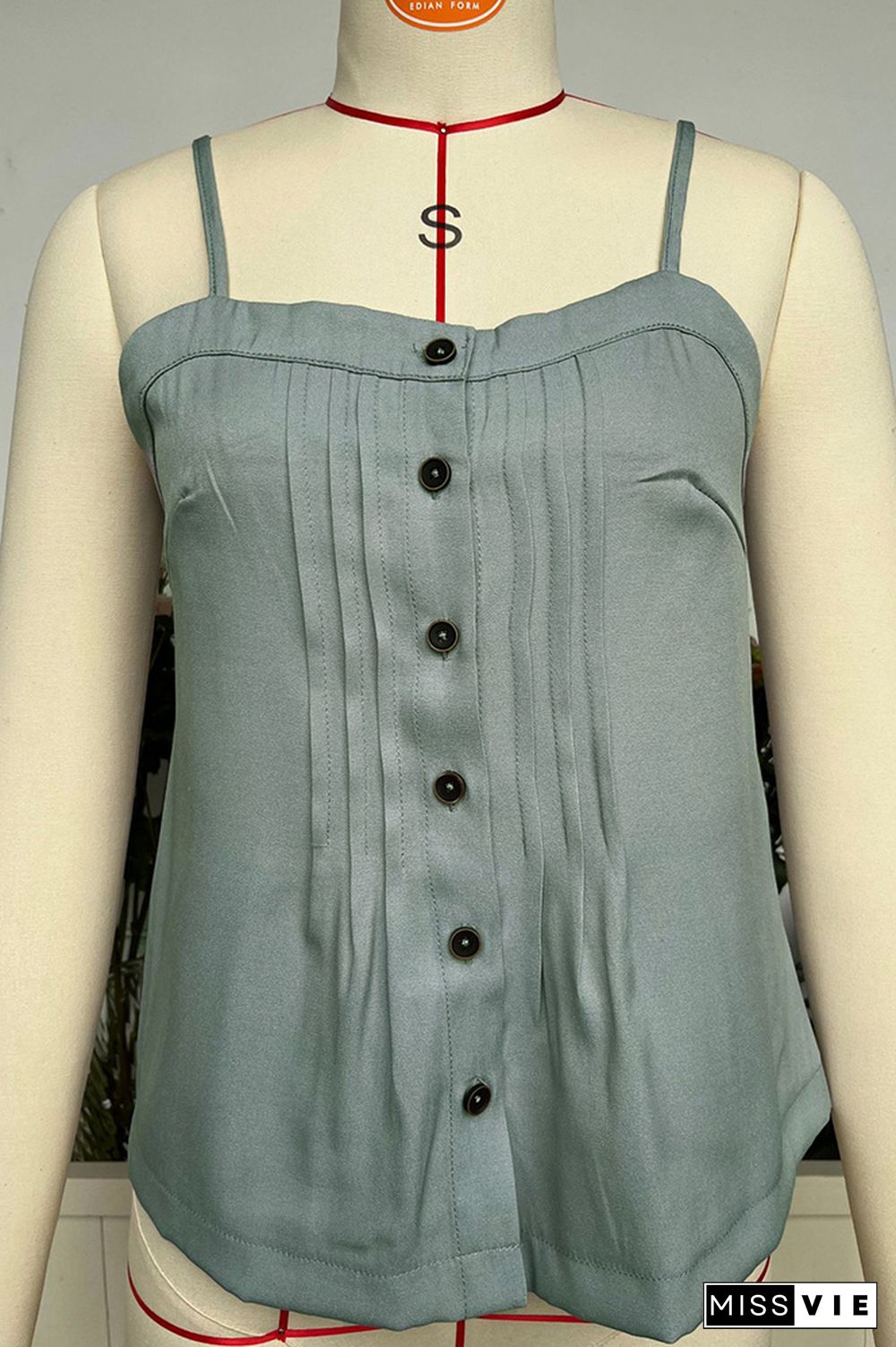 Plain Denim Spaghetti Button Cami Top