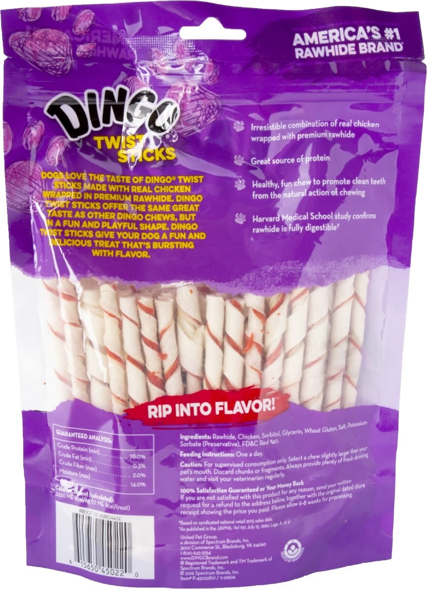 Dingo Twist Sticks Chicken in the Middle Dog Rawhide Treats