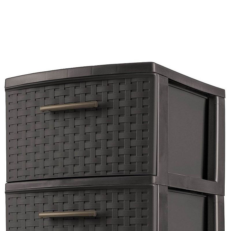 Sterilite 3 Drawer Wicker Weave Decorative Storage Tower， Espresso (2 Pack)