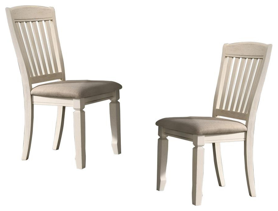 Belle Oak Cream Slat Back Dining Chairs   Farmhouse   Dining Chairs   by BisonOffice  Houzz