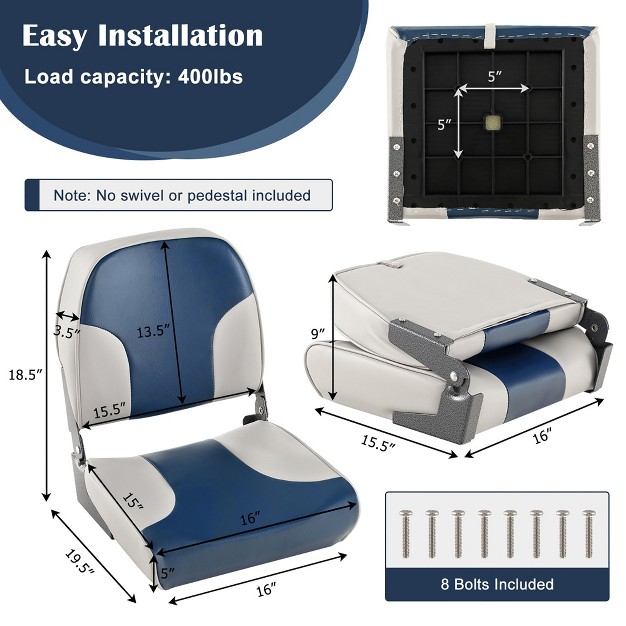 Costway 2 piece Folding Boat Seat Set With Sponge Padding amp Aluminum Hinges Low Back Blue