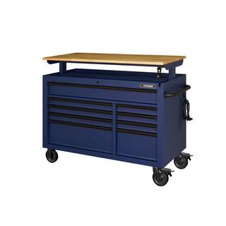 Husky 52 in. W x 25 in. D Heavy Duty 9-Drawer Mobile Workbench Tool Chest with Adjustable-Height Solid Wood Top in Matte Blue HOLC5209BL1M