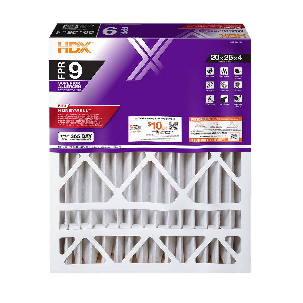 HDX 20 in. x 25 in. x 4 in. Honeywell Replacement Pleated Air Filter FPR 9 HDX-HW2025-13-3