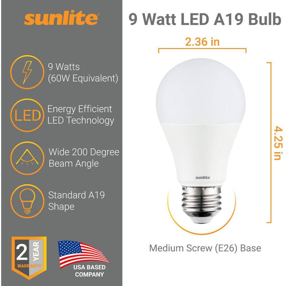 Sunlite 60-Watt Equivalent A19 Non-Dimmable Medium E26 Base Frost Household LED Light Bulb in Daylight 6500K (9-Pack) HD03214-3