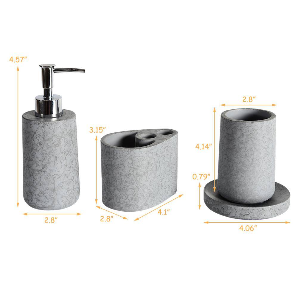 FORCLOVER 4-Piece Bathroom Accessory Set with Soap Pump Soap Dish Toothbrush Holder and Tumbler in Gray QNM-A10-4