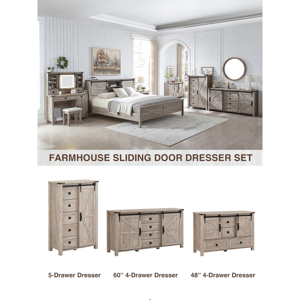 Farmhouse Dresser  4 Drawers   Sliding Barn Doors  Tall Chest of Drawers  Rustic Dresser TV Stand  Shelf  Dresser Organizer